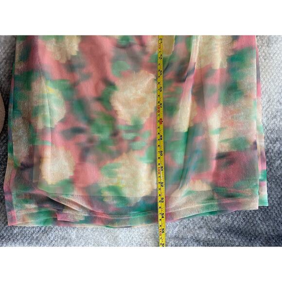 ASTR the Label Abstract Print Asymmetric Midi Green Pink Ruched Dress Size XL - Picture 12 of 15